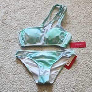 Xhilaration Aqua and White Tie Dye Bikini Set Sz S NWT